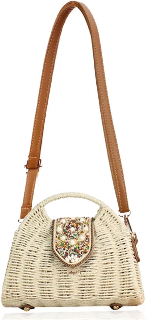 Straw Handbags for Women Vintage Purse Summer Beach Vacation Rattan Woven Travel Purse