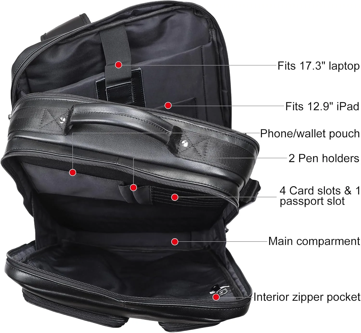 TIDING 17.3" Genuine Leather Laptop Backpack for Men Multi Pockets Casual Daypack Business Travel Rucksack, Black