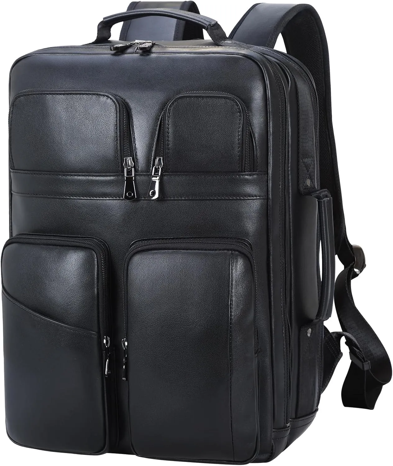 TIDING 17.3" Genuine Leather Laptop Backpack for Men Multi Pockets Casual Daypack Business Travel Rucksack, Black
