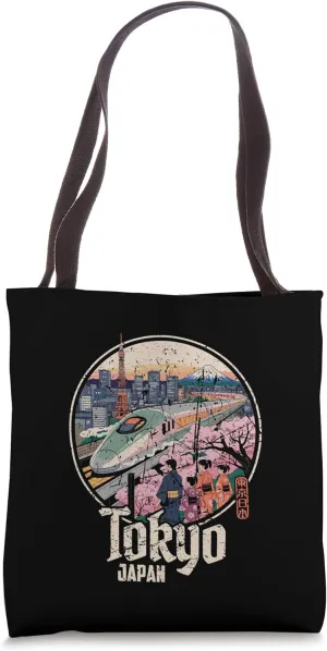 Tokyo Japan Shinkansen Sakura Mount Fuji Kanji Souvenir Tote Bag