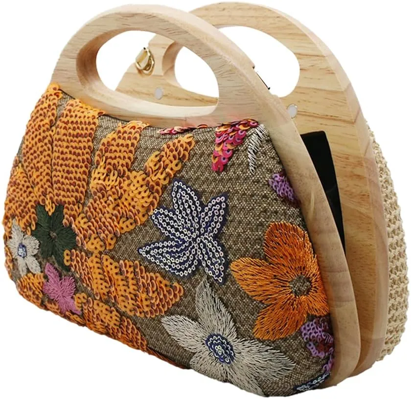 UMREN Straw Clutch Handbags Women Beach Crossbody Hand-woven Summer Purse Wallet Top handle Evening Bag for Wedding Party