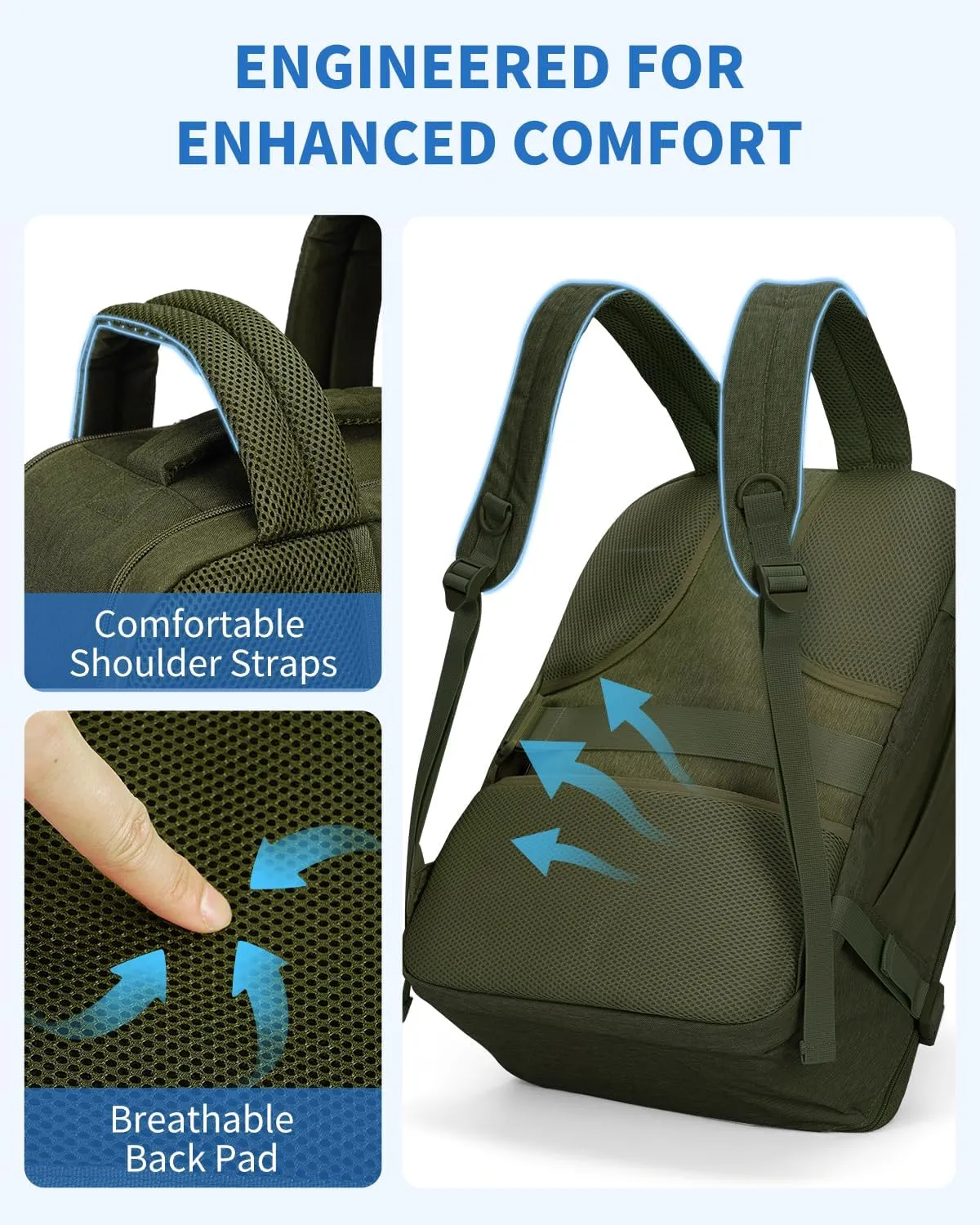 WANDF Travel Backpack For Spirit Airlines Personal Item Bag 18x14x8 with Wet Pocket, 17 Inch Laptop Backpack for Men WomenDark Green