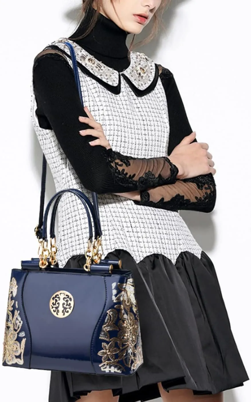 Women Synthetic Patent Bright Leather Portable Personality Tote Hobo Shoulder Crossbody Clutches Handbags